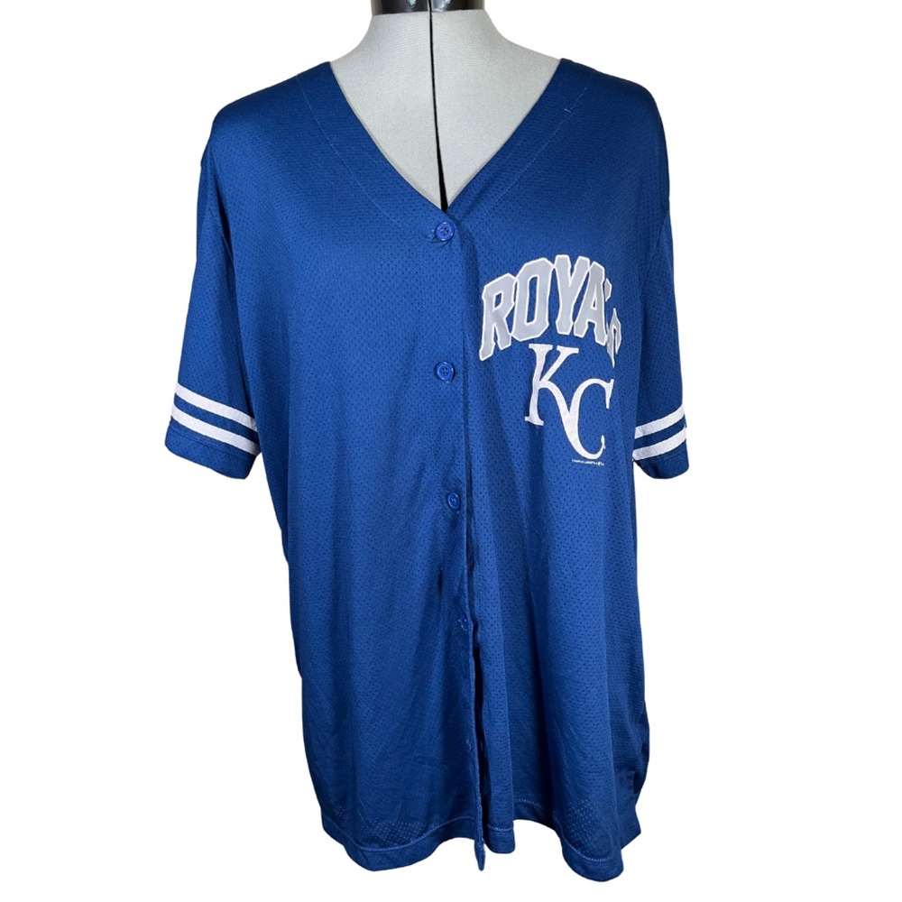KC Royals baseball button up shirt Jersey blue